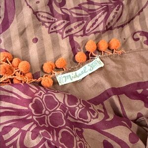 Michael Stars Purple and Tan Scarf with Orange Pompon Trim